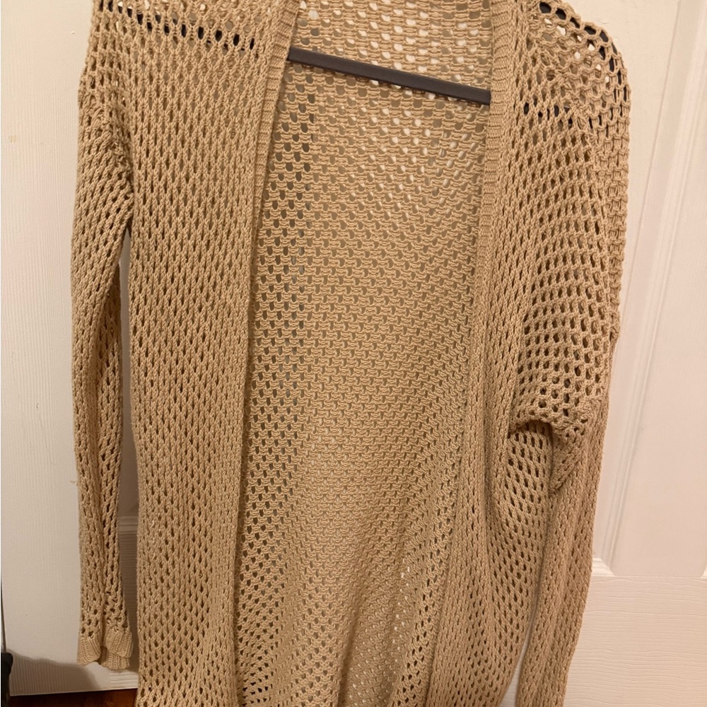 Forever 21 Open-Knit Longline Cardigan - Tan